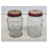 2 Lucky Joe Glass Coin Banks with Lids