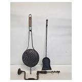 Antique Brace & Bit, Popcorn Popper & Coal Shovel