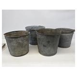 4 Galvanized Metal Buckets