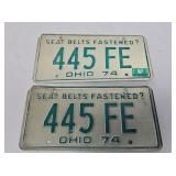 1974 Ohio License Plate Matched Set
