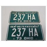 1973 Ohio License Plate Matched Set