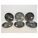 6 Primitive Blue-Bird Metal Pie Pans