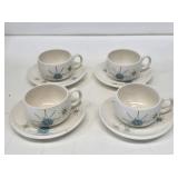 4 Franciscan Atomic Starburst Cups & Saucers