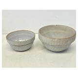 2 White Stoneware Mixing Bowls