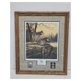 1991 Leo Stans Wolf Print with Stamp & Coins