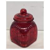 Vintage Red Glass Canister Jar with Lid