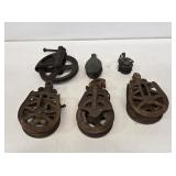 6 Early Cast Iron Pulleys