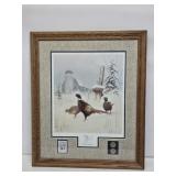 1990 Leo Stans Pheasant Print with Stamp and Coins