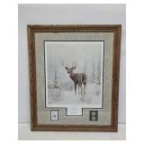 1990 Leo Stans Deer Print with Stamp & Coins