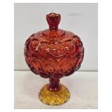 Amberina Moon & Star Covered Compote