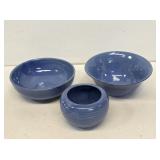 3 Blue Stoneware Bowls