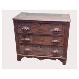 Walnut Victorian 3 Drawer Chest with Carved Pulls