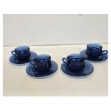 Tiara Crown Imperial Blue Glass Cups & Saucers