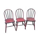 3 Primitive Wooden Spindle Back Chairs