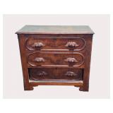 Walnut Victorian 3 Drawer Chest with Carved Pulls