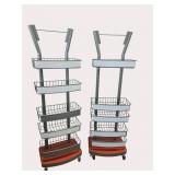 2 Rolling Metal Display Racks with Shelves