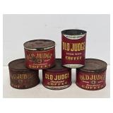 5 Early Old Judge Coffee Tins