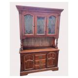 Mid-Century Pine 2 Piece Lighted Hutch