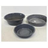 3 Early Gray Graniteware Pans