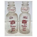 2 Meadow Gold Cream Top Glass Milk Bottles