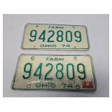 1974 Ohio Farm License Plate Matched Set