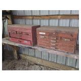 2 Vintage Metal Lift Top Tool Boxes with Drawers