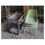 Stack Chairs & Rolling Metal Cart
