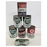 (7) 1 Quart Motor Oil Metal Cans