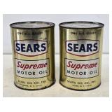 2 NOS Sears Supreme Motor Oil 1 Quart Cans
