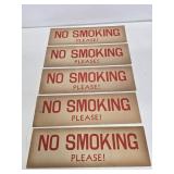 5 Early NOS No Smoking Cardstock Signs