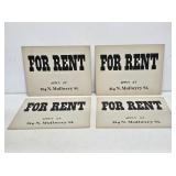 4 NOS For Rent Cardstock Signs