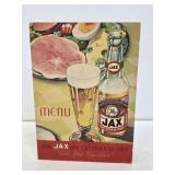 Early Jax Beer Lithograph Cardstock Menu