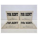 4 NOS For Rent Cardstock Signs