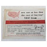 Early Springfield Auto Leasing Cardstock Sign