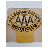 1935 NOS AAA  Allegany County License Plate Topper