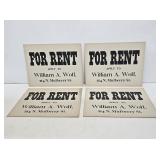 4 Early NOS For Rent Cardstock Signs