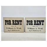 2 Early NOS For Rent Cardstock Signs