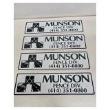 4 Munson Fence Division Embossed Metal Signs