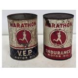 2 Marathon "Running Man" 1 Quart Oil Cans