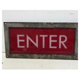 Reverse Painted Enter Glass Sign with Metal Frame