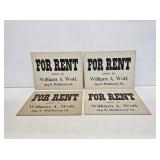 4 Early NOS For Rent Cardstock Signs