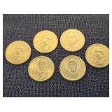 6 Presidential 1 Dollar Coins