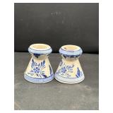 Small blue & white candle holders