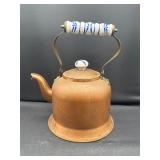 Copper tea kettle Blue and white ceramic handle