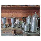 Pewter lot teapot creamer and sugar and more