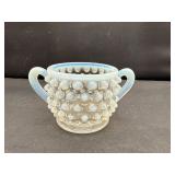 White Opalescent Clear Hobnail Handles Sugar Bowl