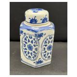 Blue & white  Oriental Porcelain Lidded 6'x3.5'