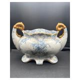 vintage ceramic vase blue floral gold accents