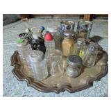 Silverplate tray and salt and pepper shakers