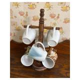 Vintage mug holder & mugs
